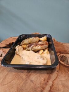 Roti de porc, purée & chicon braisé